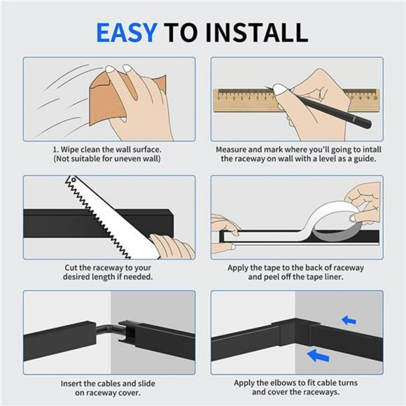 142in Cord Cover, Paintable Wire Channel - 9X L15.7in, W0.59in, H0.4in, Black - Picture 7 of 7